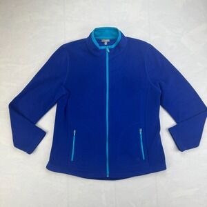 Talbots Polar Fleece Jacket Womens Large Blue Lightweight Long Sleeve Full Zip